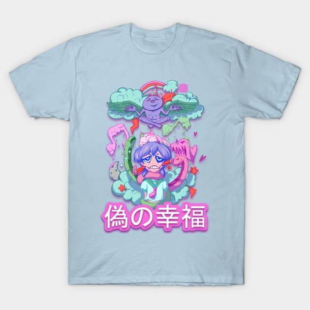 Aesthetic Aqua Sad Girl - FAKE HAPPY T-Shirt by Aremia17